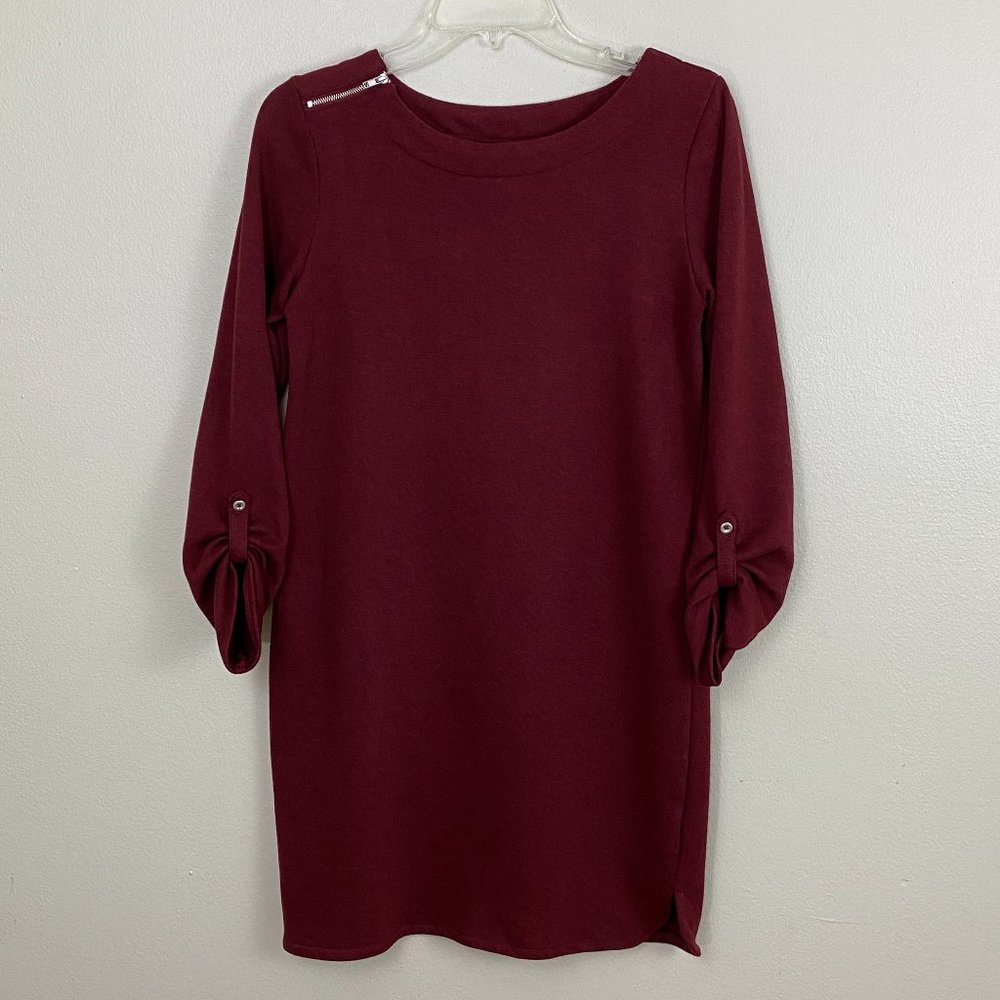 Merona Burgundy Tunic Zip Detail Sweatshirt